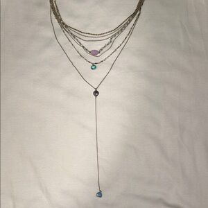 Anthropologie Gold Multi-Layer Necklace with Gem Accents